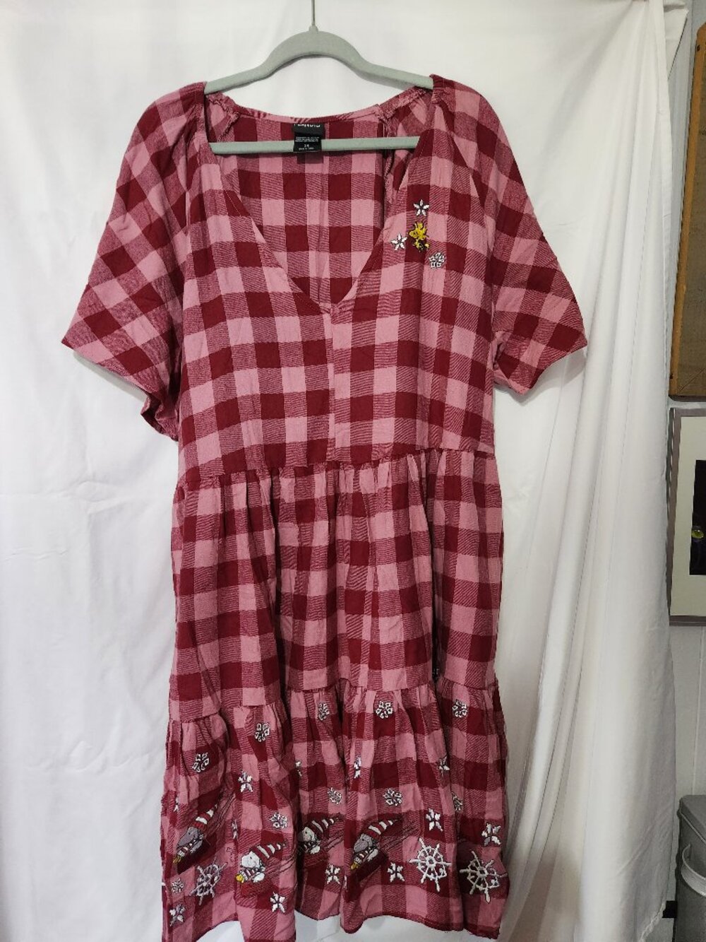 BoxLunch Exclusive Peanuts Snoopy Woodstock Holiday Gingham Dress 3X